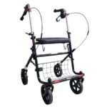 zwarte lichtgewicht rollator met zwarte banden en velgen
