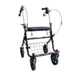zwarte lichtgewicht rollator met zwarte banden en velgen