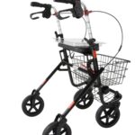 achter-zijkant zwarte lichtgewicht rollator van premis in de kleur zwarte met zwarte banden