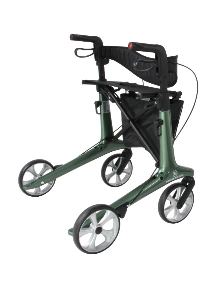 Zijkant groene lichtgewicht rollator