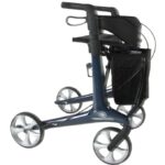 Blauwe lichtgewicht rollator met rugband en tas