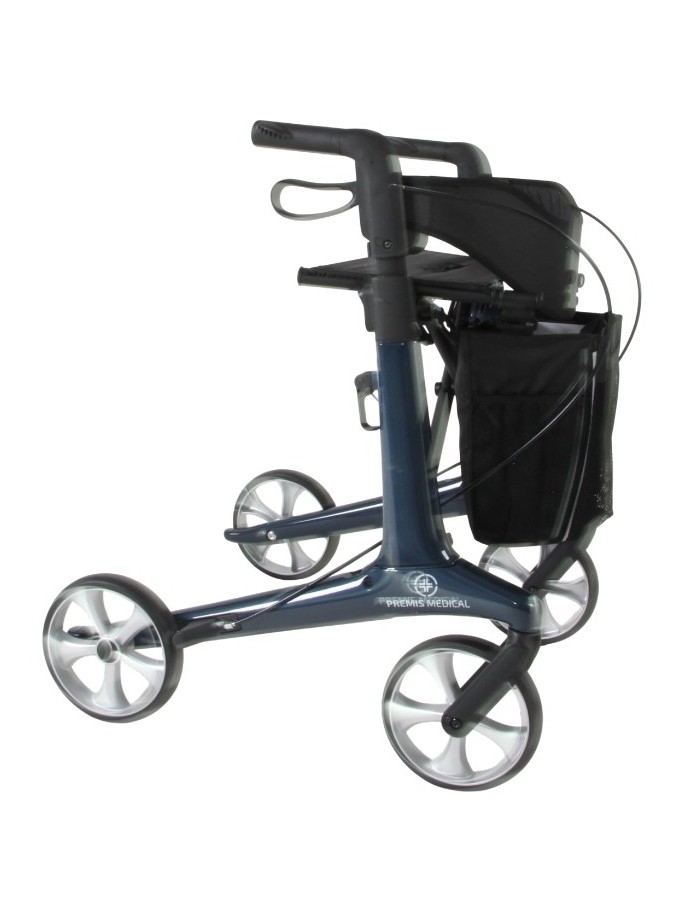 Blauwe lichtgewicht rollator met rugband en tas