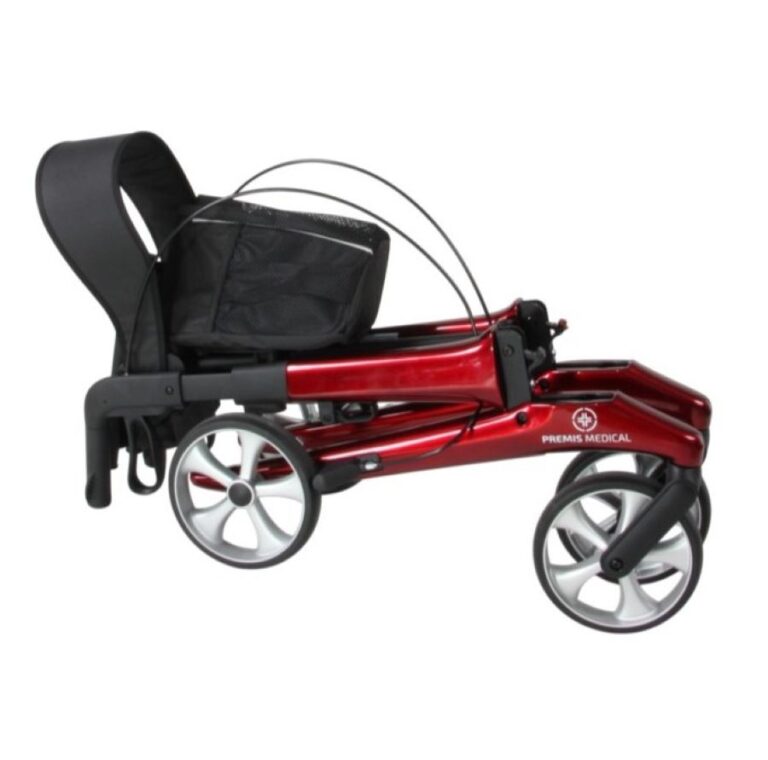 Dubbel opgevouwen rode lichtgewicht rollator