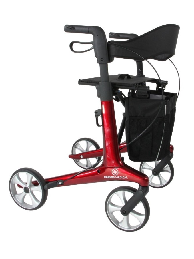 Rode lichtgewicht rollator zijkant