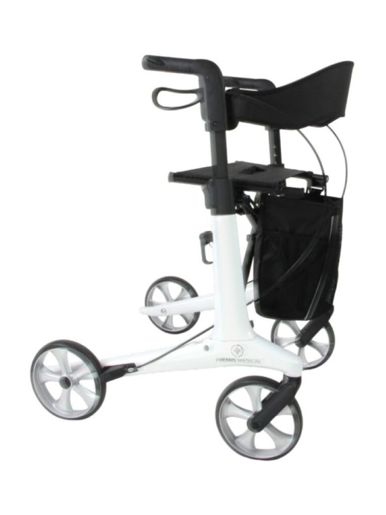 Witte ichtgewicht rollator met rugband en tas