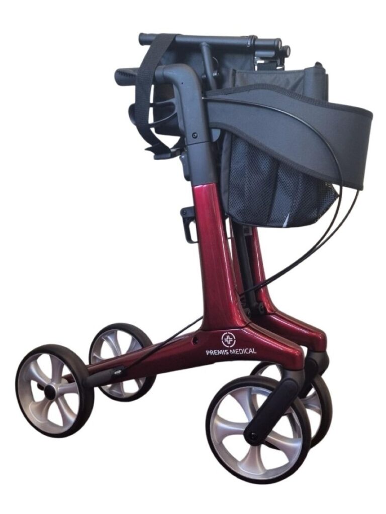 Opgevouwen lichtgewicht rollator kleur rood