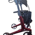 Zjkant van de Lichtgewicht ROHERA rollator in de kleur rood