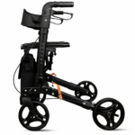 Zwarte aluminium lichtgewicht rollator dubbel opvouwbaar kleur zwart