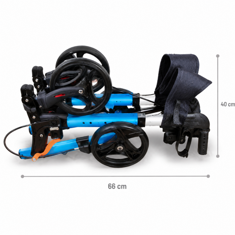 dubbel opgevouwen rollator de Zeus in de kleur blauw