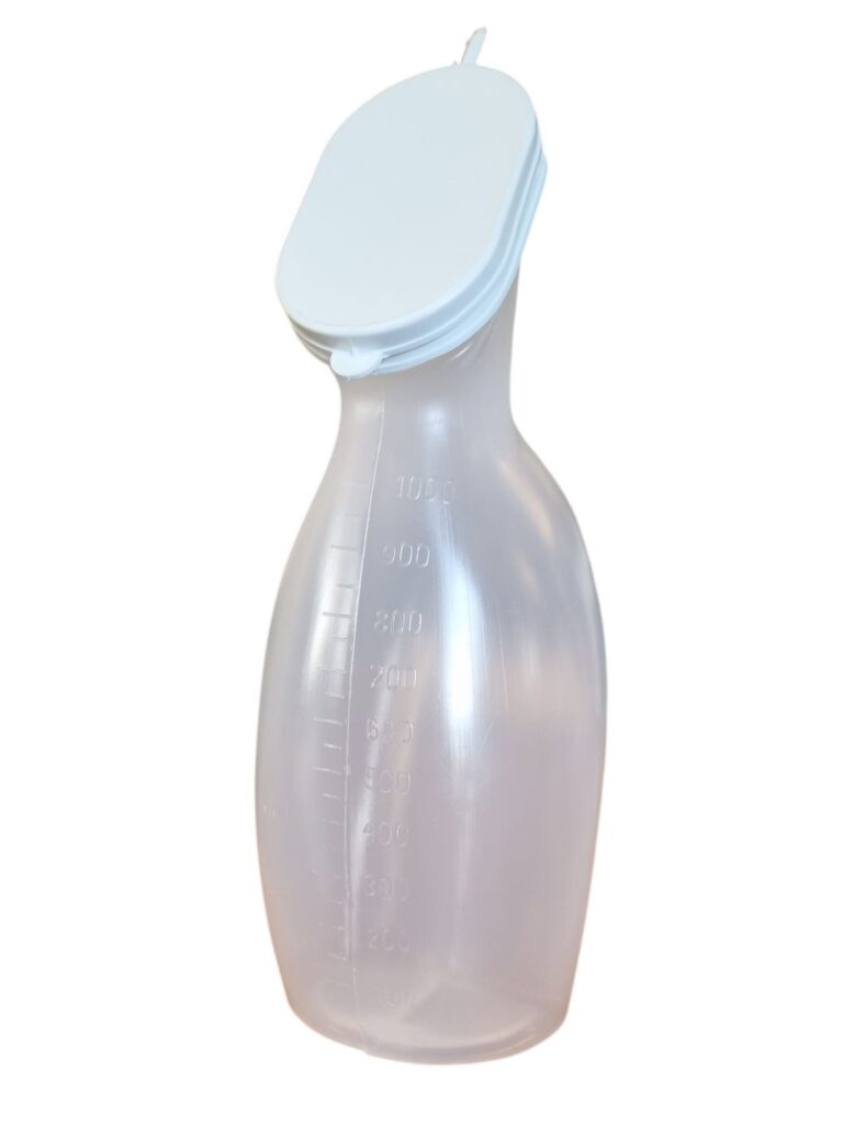 zijkant Urinaal voor vrouwen- doorzichtig- melkachtig met deksel