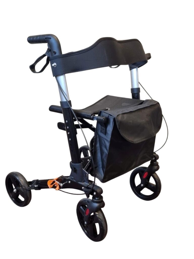 voorkant zwarte lichtgewicht rollator dubbel opvouwbaar