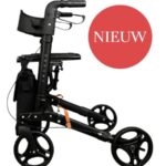 voorkant zwarte lichtgewicht rollator dubbel opvouwbaar