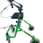 Groene rollator met opklapbare duwbeugel eenzijdige rem rechts