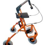 Oranje rollator met opklapbare duwbeugel eenzijdige rem rechts
