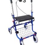 blauwe rollator met duwbeugel eenzijdige rem links
