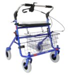 Blauwe rollator met opklapbare duwbeugel eenzijge rem rechts