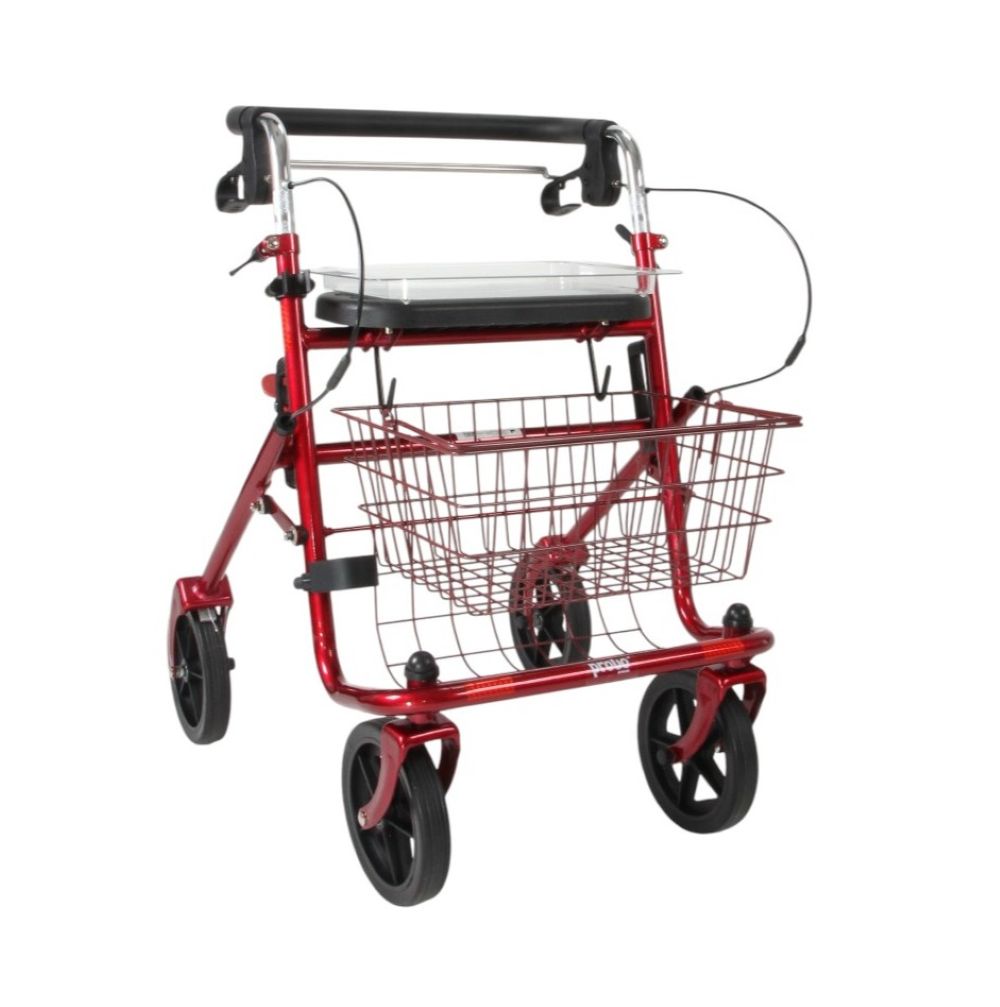Rode rollator met duwbeugel en stang onder