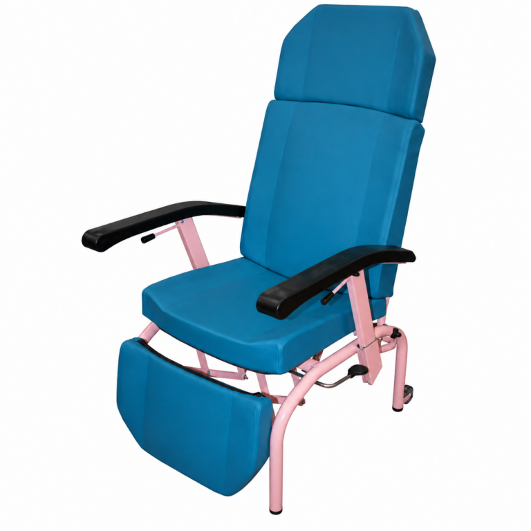 Medisch reclinerstoel blauw met roze