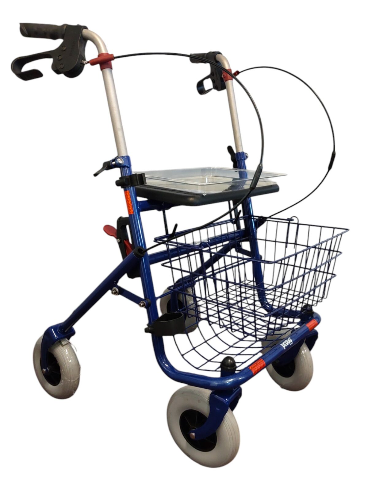 Blauwe rollator met verlengde duwbuizen 10 cm langer het standaard model