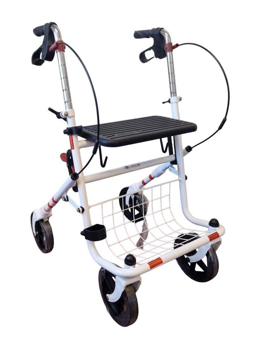 Premis provo lichtgewicht rollator wit met rode biezen en zwarte banden en velgen