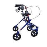 blauwe lichtgewicht rollator met zwarte banden en velgen