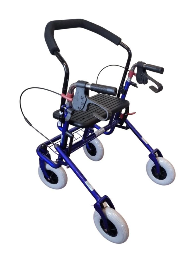 rugsteun voor een klein volwassene rollator getoond op een blauwe rollator