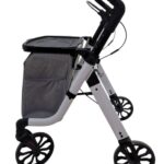 Zijkant nieuwe versie rollator voor binnen en buiten met tas