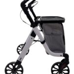 Zijkant nieuwe versie rollator voor binnen en buiten met tas