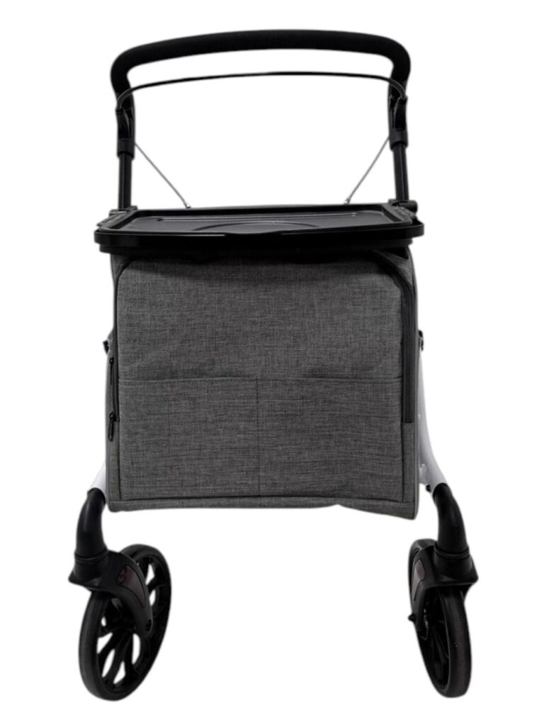 Voorkant nieuwe versie rollator voor binnen en buiten met tas